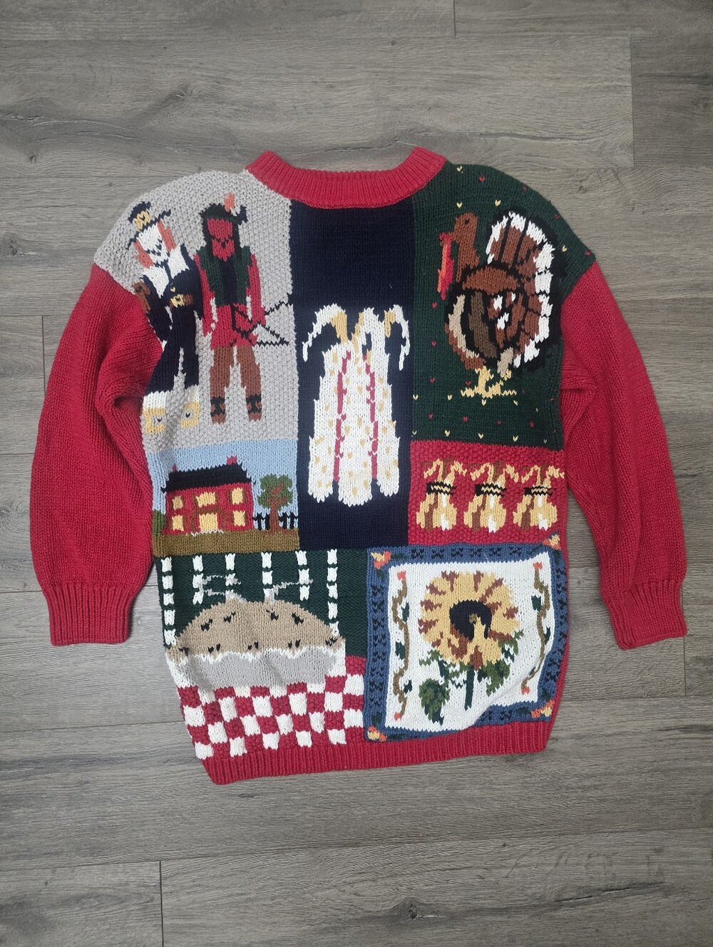 P'Galli Designs Thanksgiving novelty sweater 80's 90's Holiday Colorblock Knit